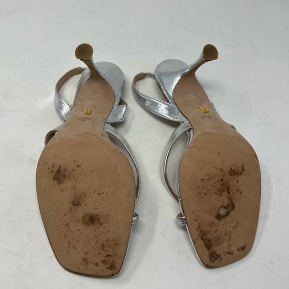 Veronica Beard Silver Leather Thong Heeled Strappy Sandals Metallic Heels Size 9 - Picture 8 of 10